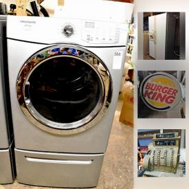 MaxSold Auction: This online auction features tire rims, wall art, shelving, speakers, solid wood furniture, mirrors, clocks, tools, bicycles, fire extinguishers, books, board games, movie posters, chess set, record albums, fitness machines, washer and dryer, sinks, doors and much more.