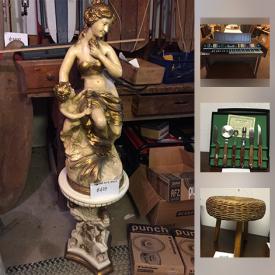 MaxSold Auction: This online auction features a Vintage sled, car speakers, pottery, artwork, vintage tools, glassware, bar stools , Cuisinart Grill Central, Lenox, Zaphir Figures, Canning Equipment , Music Boxes, Organs, Toro electric power shovel and much more!