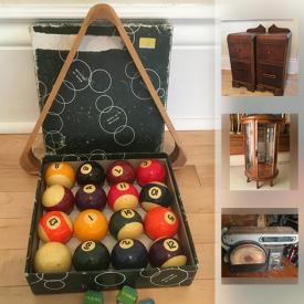 MaxSold Auction: This online auction features vintage Boston pool balls, vintage lighters, vintage maps, bongo drums, artist supplies, DVDs, vintage and antique furniture, area rugs, wool blankets and throws, vintage glassware, sterling pieces, original art, men's leather wallets, fine and sterling jewelry, skeins of cotton and wool yarn and much more!

