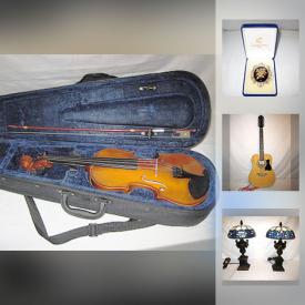 MaxSold Auction: This online auction features Mid 1800s antique French marble clock, Top of the line George Washburn USA acoustic guitar, Carl Fabergé etched gold-plated ruby glass with original label, Ibanez 12-string electric acoustic guitar, 1/2 Maestro violin, 48 Pcs comic books, Vintage cobalt centrepiece art glass, Antique metal light fixture and much more.