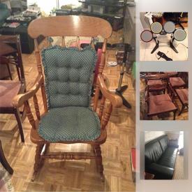 MaxSold Auction: This online auction features a hunter green leather sofa, Thomasville dining chairs. Ladies mink coat. 2 prints by Nicholas Hornyansk, Budapest. Replica Toronto Maple Leafs locker, Harmonix electric drums and much more!