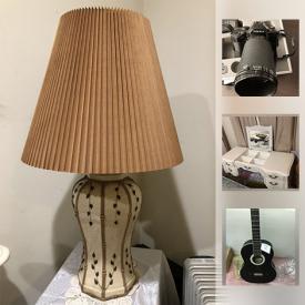 MaxSold Auction: This online auction features an FURNITURE: Two vanities; wall storage unit; office pieces including a balance ball chair. Solarex reading lamps. ADM acoustic guitar, Casio keyboard. Embroidery art and much more!