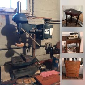 MaxSold Auction: This online auction features jewelry, luggage, records, books, holiday decor, camera equipment, American flags, bicycle, tools, shelving, typewriter and much more.