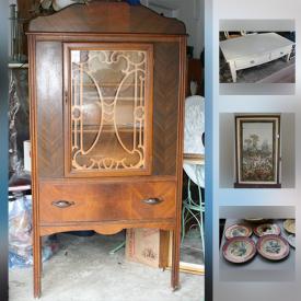 MaxSold Auction: This online auction features, Art Deco Waterfall Bureau, Art Deco China Cabinet, Oversized Framed Tapestry, Vintage Wrought Iron Bistro Table Set, Betty Boop Collection, Mid Century Danish Modern Wood Dining Table and much more!