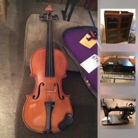 MaxSold Auction: This online auction features artwork, furniture, violin, Bissell Spot Lifter, vases, collectibles, set of metal and glass table, flatwares, decor, amplifier, lamp, antique sewing machine, IKEA shelving and much more.