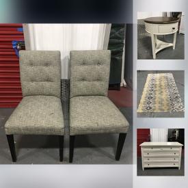 MaxSold Auction: This online auction features bronze side table, bar stools, tufted dining chairs, storage cabinets, floor lamps, full-size bed, bookcases, media console and much more!