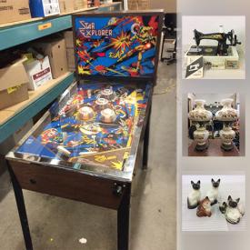 MaxSold Auction: This online auction features a Phillips "Star Explorer" pinball machine. ANTIQUE: Churn. JEWELRY: 10 K, .925. COLLECTIBLE: Sports memorabilia/cards; Precious Moments, Cherished Teddies, Willow Tree; Bossons; music boxes; Coca Cola; Star Wars, ducks; beer steins; Marilyn Monroe, Elvis; stamps; motorcycle; boxes; model cars; enamelware, brass, copper, pewter; minerals; militaria. ART: Disney; Soapstone, wood carvings; Hoselton figures. TOYS: Tonka, HO scale trains, Matchbox, Fischer Price. CRYSTAL/GLASS: Paperweights; Murano; cobalt; flowers; depression - green, pink, amber carnival; cranberry. CERAMICS: North American; Beswick; Delft; Royal Doulton; Hummels; miniatures; Lladro; teapots; floral decor; Asian. CHINA: Beatrix Potter, Bunnykins; nautical plates; Ridgway "Heritage" dishes and serving pieces. VINTAGE: Oil lamps; Viewmaster; electronics; Pyrex; luggage; clocks and radios. TOOLS: Antique hand, power. MUSICAL INSTRUMENTS: Two violins; percussion and much more!