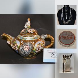 MaxSold Auction: This online auction features COLLECTIBLE: Coca Cola; toy cars -tin, die cast; Lighters and ashtrays; tins; vintage Pez; vintage alarm clocks. JEWELRY: Brand name designers such as Jay Kel, Coro and much more!