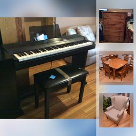 MaxSold Auction: This online auction features Roland piano, hang-ups, furniture such as vintage dressers, bookcases, rolling cart, tub chair, office chair, desk, piano stool, wicker lounger, trellises, kitchen items, decor, tools and much more!
