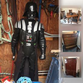 MaxSold Auction: This online auction features Sterling silver serving pieces; Oak pub table and chairs; SE YEI "Teresa" 92 piece dish set; a talking Darth Vader and much more!