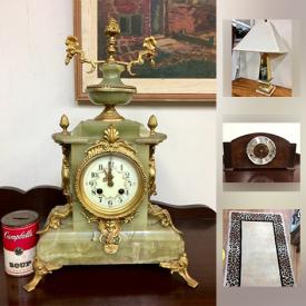 MaxSold Auction: This online auction features Antique Green Onyx Mantle Clock, Antique Oak Office Organizer, Alfred Meakin Dishes, Hello Dolly doll, Barbies, Westminster Chime Clock, Wool Rug with Leopard Motif, West German Steins, Framed Dr. Seuss Poster, Majak Russian Wall Clock, Marble Top Carved Side Table, A. Meredith Barry 1971 Artist Signed Print and much more!