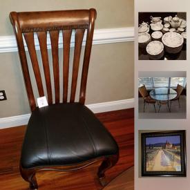 MaxSold Auction: This online auction features black leather couch, dining room set, antique hutch, Tuscan wall art, granite coffee table, dinette set and much more!