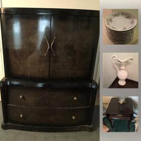 MaxSold Auction: This online auction features FURNITURE: Ethan Allen dining suite - dining table, chairs, buffet and server; black lacquer MCM bedroom pieces. Complete china service for 12 plus serving pieces and much more!