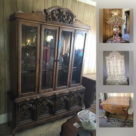 MaxSold Auction: This online auction features Stone Top End Table, Gold Framed Mirror, End Table, Lexington China, Vintage Night Table, Armoire and much more!