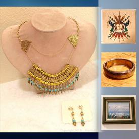 MaxSold Auction: This online auction features art such as professional photography, steel engravings, Zapotec carving, vintage Danish pottery, African ceramic drum, oil paintings, and framed labels, tackle box with lures, turquoise jewelry, costume jewelry, collectible dolls, first edition books, Christmas decor, kitchenware and much more!