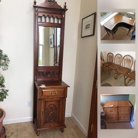 MaxSold Auction: This online auction features an antique wooden chair, vintage side table, crystal, dishes, oak furniture, medical books, shelving, art and vintage books, office desk, collector license plates, desk and hutch, empire side table, vintage cedar chest, plants, recliner sofa and much more!