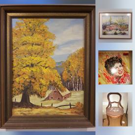 MaxSold Auction: This online auction features ART: Original - James Laur Watercolor, Thomas Hogan oil and many, many more...plus prints and posters. COLLECTIBLE: Vinyl records; sports cards. ANTIQUE: Two chairs; Raymond brand sewing machine and much more!