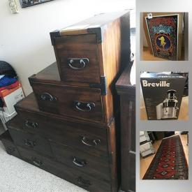 MaxSold Auction: This online auction features a Natuzzi sofa, Japanese layered dresser from Norwalk Furniture. Several oriental rugs. NIB Breville juicer. Signed prints and much more!