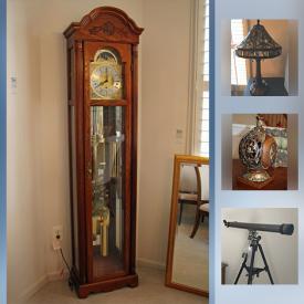 MaxSold Auction: This online auction features a Grandmother clock, music box and figurines, mirror, servingware, alabaster bowl, stoneware, Le Creuset cookware, kitchen items, paper goods, cleaning supplies, kitchen table and chairs, cabinet and wall mirror, folding chairs, signed art, outdoor table and two chairs, wall art, canon camera, bench, linens, storage cabinet, filing cabinet, smoke detectors, tailgating items, auto supplies, sports equipment, desk, office chairs, typewriter, faux flowers, standing mirror, bath linens, furniture, fire safe and much more!