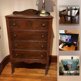 MaxSold Auction: This online auction features Waterford crystal, HP printer, African carvings, books, fountain and bird bath, trundle day bed, restored antique tables, African oil cans, furniture, Kitchenaid mixer, dehumidifier, tripod and frames, vacuum, wire chair and side table and much more!