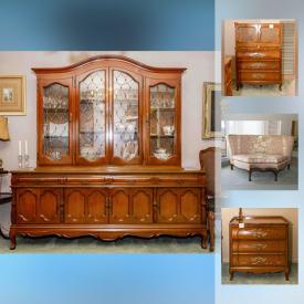 MaxSold Auction: This online auction features Cherrywood Tall Boy Dresser, Cherrywood Tall Boy Dresser, mirror, Haviland 'Rosedale' China set, Crystal Wine/Liquor Decanters, Cherrywood Night Tables and much more!