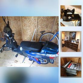 MaxSold Auction: This online auction features FURNITURE: Antique tiered square table; Peppler bedroom suite; office; vintage bar; outdoor - redwood style pieces. Electric fireplace. Daymak electric bike; Peugeot bike. TOOLS: Delta table saw. APPLIANCES: Kenmore fridge and washing machine, Maytag dryer. MUSICAL INSTRUMENTS: Bass and regular clarinet, Yamaha and Ariel recorders, Cable Midget piano and bench; amp with mic and stands. VINTAGE: Pyrex/CorningWare; aluminum ware; LP's; Yashica camera; Singer sewing machine. COLLECTIBLE: Teapots; Jasperware; Wade figures; Copper; Vintage Coca Cola chalkboard. CHINA: NIB Jing Lee tea set. Craft Supplies. Dog training and showing supplies. ART: LIMITED EDITION PRINT, Artist proof and much more!