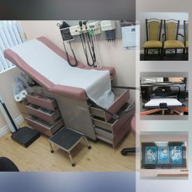 MaxSold Auction: This online auction features furniture such as reception desk, medical exam table, teak storage cabinets, and executive desk, refrigerator, freezer, Dell computer and much more!