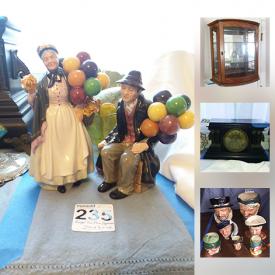 MaxSold Auction: This online auction features mantle clocks, carved jade, commemorative 1897 Queen Victoria plate, old iron stage coach toy, tea cups, crystal, Roseville pottery, animal figures, clown wall art, wall display case, brass cow bell, Babylock serger, ceramic insulators, wall art, wire holders, science fiction publications, science fiction books, English head planters, green vases, statues, Nuwara infrared cooking system, Beta fish small library and much more!