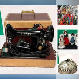 MaxSold Auction: This online auction features Collectibles: Comics; Sports cards; Plates; stamps; LP's; Coins and currency; trains; tea cup sets. VINTAGE: Singer portable sewing machine; cameras; dolls and much more!