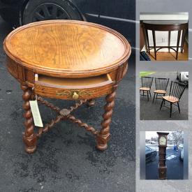 MaxSold Auction: This online auction features Antique Heywood Wakefield Mahogany Rocking Chair, Antique side table, Antique side table, 5 Hitchcock Chairs, Westinghouse 1950 Roaster And Tin Cabinet, Clock and much more!