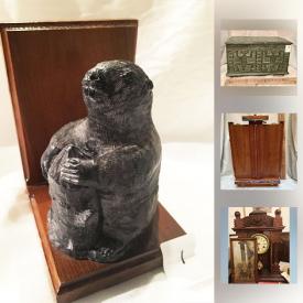 MaxSold Auction: This online auction features an Al Wolf carved soapstone beaver. A carved green wood chest. Artist travel easel. Two project vintage clocks. CHINA: Ridgway ironstone; Wedgwood "Patricia"; Paragon "Debutante" and Country Fair"; Coalport "Revelry"; Royal Vale; and more partial sets of "one of's" and more!