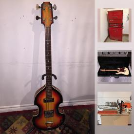 MaxSold Auction: This online auction features a bass guitar, electric guitar, guitar amplifiers, music equipment, semi precious stones, collector plates, souvenirs, Foster 4 track recorder, drum machine, safety kit, utility light, welding gloves, Snapon tool box and tools, cordless drill, bench grinder, hydraulic jack, chainsaw, air compressor, miscellaneous tools, winter boots, household items, Simon Paul Dene print, kitchenware, plates and much more!