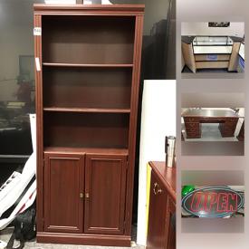 MaxSold Auction: This online auction features a JEWELRY'S STORE FIXTURES: Glass display cases - some lighted; Neon signs; Desks - executive, reception, cubicle, corner; chairs - office/desk; JEWELER'S gold scales, diamond testers, jewelry displays. POWER TOOLS: Grinders and more! JEWELERS BENCH. ELECTRONICS: Credit card readers; security monitors and more!