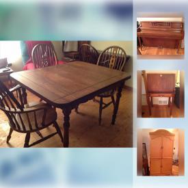 MaxSold Auction: This online auction features Antique Oak Table, Dayak Hand Carved Antique Solid Iron Wood Statue, Antique Wood Secretary, 4 Mid-century Wood Curved Chairs, Wood Veneer Entertainment Center, Cast Iron Cookware, Igloo Small Refrigerator, Area Rugs and much more!