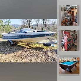 MaxSold Auction: This online auction features a Bayliner boat, mobility scooter, pool table, Staffordshire china, Craftsman tool chest, drill press, lapidary, tea cups, collectible plates, recliner, BBQ grill, smoker, outdoor furniture, TV, kitchenwae, servingware, fine china, wooden serving bowls, wine glasses, dining table and chairs, vintage chairs, home decor, fireplace tool set, telescope, Schwinn bike and much more!