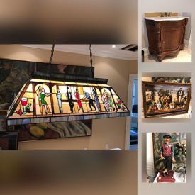 MaxSold Auction: This online auction features 800 silver cutlery, original paintings, Renaissance cabinet, billiard light, sconces, cabinetry, Rococo desk chair, shelves, golfer figurine, ceiling fan, table lamp, occasional tables, still life art, carpets, brass tray, lion candleholder and much more!