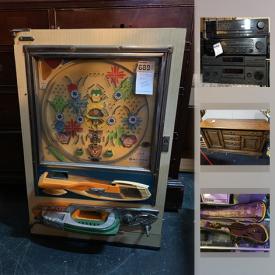 MaxSold Auction: This online auction features FURNITURE: Vintage chest of drawers with hat storage, secretary, leather topped pieces and more! ANTIQUE: Sewing machines. GLASS: PINK DEPRESSION COLLECTION. VINTAGE: Photography equipment; art and frames; china; lighting; toys/dolls electronics. COLLECTIBLE: LP's/45's; Inarco ceramics; Francoma pottery and lava ware; sepia photos; Asian decor; brass/copper; decorative plates; costume jewelry; figurines. FISHING RODS AND TACKLE. ART: Unframed signed prints by Robert Gwynn Jr. and much more!