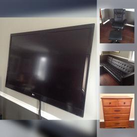 MaxSold Auction: This online auction features a 55" LG television, Sony electronics, entertainment stand, glass coffee table, sofa, filing cabinet, workstation, dresser, bed, Ryobi miter saw stand, metal tool bench, electric fireplace, rocking chair, other furniture and more!