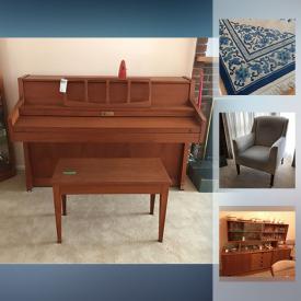 MaxSold Auction: This online auction features midcentury modern teak furniture, Lesage piano, fire rated file cabinet, natural wood bookcases,blue tub chair, sectional sofa, sofa bed, books, desk, stone rubbings and art, Sharp 13 inch tv, electric typewriter, Ibico spiral binder, Gazelle exercise machine, grow lights and table, metal storage shelf, pantry cabinets, Panasonic microwave, Corningware, bakeware, glassware, tea cups, teak end tables and much more!