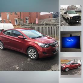 MaxSold Auction: This online auction features a 2013 Hyundai Elantra 4DR, 2013 Ford E250 cargo van, Louis Dionne statues new in box, floral candle holder, travel bag, 55" RCA LED tv, baby items, brass wheel, glass jars and more!