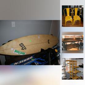 MaxSold Auction: This online auction features a shortboard surfboard, water skis, bike training gear, items from Wayfair such as wood tables, reclining loveseat, metal chairs, wood shelf unit and wooden plant stands, Samsonite luggage, golf clubs, new in box mugs, fire chief helmet and more!