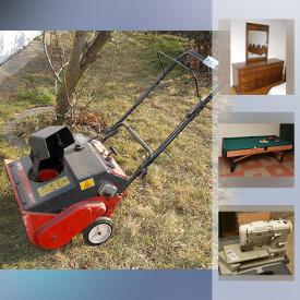 MaxSold Auction: This online auction features oak furniture, snow blower, power tools such as a radial arm saw, bandsaw, planer and more, Singer Magic Steam press, kiln and accessories, ceramic molds, art, desk, ceramic Christmas tree, cassettes, needlepoint, sewing items, treadmill, pool table, serger, Pfaff sewing machine, dehumidifier, electric typewriter, vintage film equipment, kitchen items ceramic greenware and bisque, earbuds, planter pots and stands, rugs and much more!