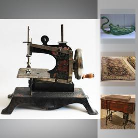 MaxSold Auction: This online auction features soapstone carvings, Antique Toleware Child's Casige (German) Toy Sewing Machine, MCM Art Glass, Area Rug, Vintage Canadian Art Glass Aranov Vase, Applique Pinwheel Quilt, painting and much more!