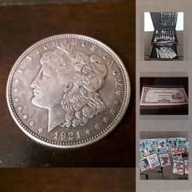 MaxSold Auction: This online auction features COLLECTIBLE: Silver Coins, Morgan Dollars, Proof Coins, Mint Sets, Uncirculated Silver Certificates, Bicentennial Ike Dollars, uncirculated. Household items. Framed Artwork and much more.