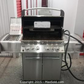 MaxSold Auction: This auction features Stainless Steel Natural Gas BBQ, Snow-blower, Large Dog Crate, Side Table square, Oak Bedside Table, Wooden Office Desk, Lawnmower, Brass Firewood Basket, Round Top Oak Side Table, Brass Lamps, Wrought Iron Wood Holder, Oak King Head Board, Elegant Oak Drawers, Green Cloth Love Seat, Tall Sideboard and more!