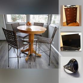 MaxSold Auction: This online auction features Mid Century Modern China Hutch, Randall Milk Glass, Ethan Allen Table, Lamps, Drexel Heritage Sofa, Dining Room chairs, 10K Gold Class Ring, Rierl Rattan Chair Stools, Small Dresser, Area Rug, Ethan Allen Dresser, Samsung Tv 65 Inch, Steel Pot Belly Stove, Schwinn Varsity 10 Speed Bicycle and much more!