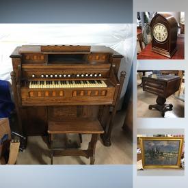 MaxSold Auction: This online auction features Antique Mantle Clock, Antique Rose Medallion Lamp, Spode Plates, Asian Serving Pieces, antique solid cherry rope bed, Quilt Rack, Monet Replica Painting, Night Tables, Auto Planer, Loveseat, Parlor Sofa, IKEA Drafting Table, rugs and much more!