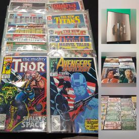 MaxSold Auction: This online auction features comics, USA Proof Coin Sets, stamps, Framed picture, Limited Edition Michael Dumas Print, vintage records, Bank Notes, costume jewelry and much more!