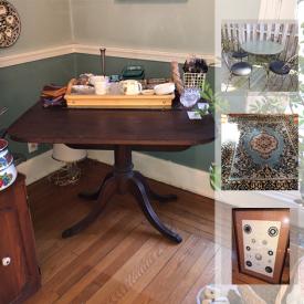 MaxSold Auction: This online auction features Brass Rubbing, Vintage Femoka Espresso Machine, Royal Doulton Bunnykins mug, Duncan Phyfe Style Drop Leaf Table, Sterling Vase, White Wicker Shelves, Costume Jewelry, vintage Garfield lunch box, Cast Iron Banks, Tiffany Clock, Great Men Of Medicine Medal Set and much more!