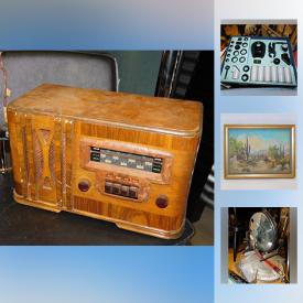 MaxSold Auction: This online auction features a grandmother clock, vintage kitchen stool, antique tube radio, microscope kit, antique washboards, rattan dog bed, vacuum, vintage adding machine, glass blocks, hall tree, scones, drapes, brass clocks, marble mantle top, red lamp, wicker lamp, vanity chair, pots, radiator, printer, power tools, wall hanging, record player, Jim Beam collectible decanters, antique bible, paintings, collector books, floral arrangement, wooden bed set, nike cleats, stenciled bench, dropleaf coffee table and much more!